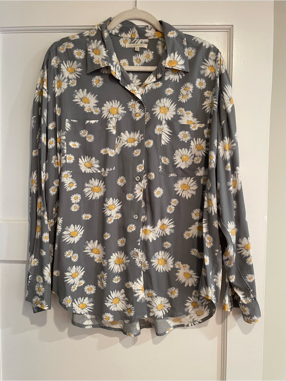 Z Supply Gray Daisy Print Button-Down Shirt